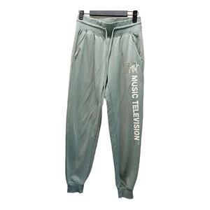 MTV Music Television Sweatpants Jogger Green Stretch Logo Drawstring Sz XS